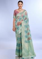 Cotton Sky Blue Daily Wear Weaving Saree